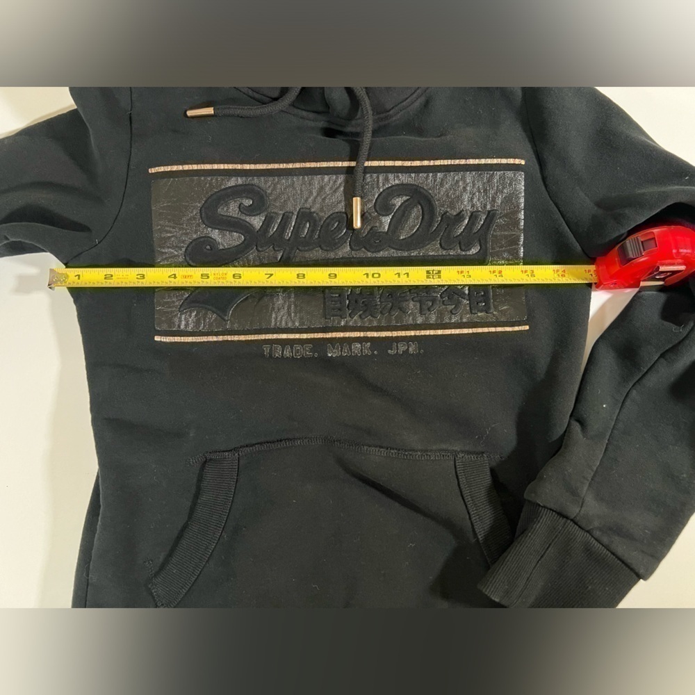 Superdry logo black hoodie heavyweight gold accents sz 4 womens streetwear - Picture 10 of 10